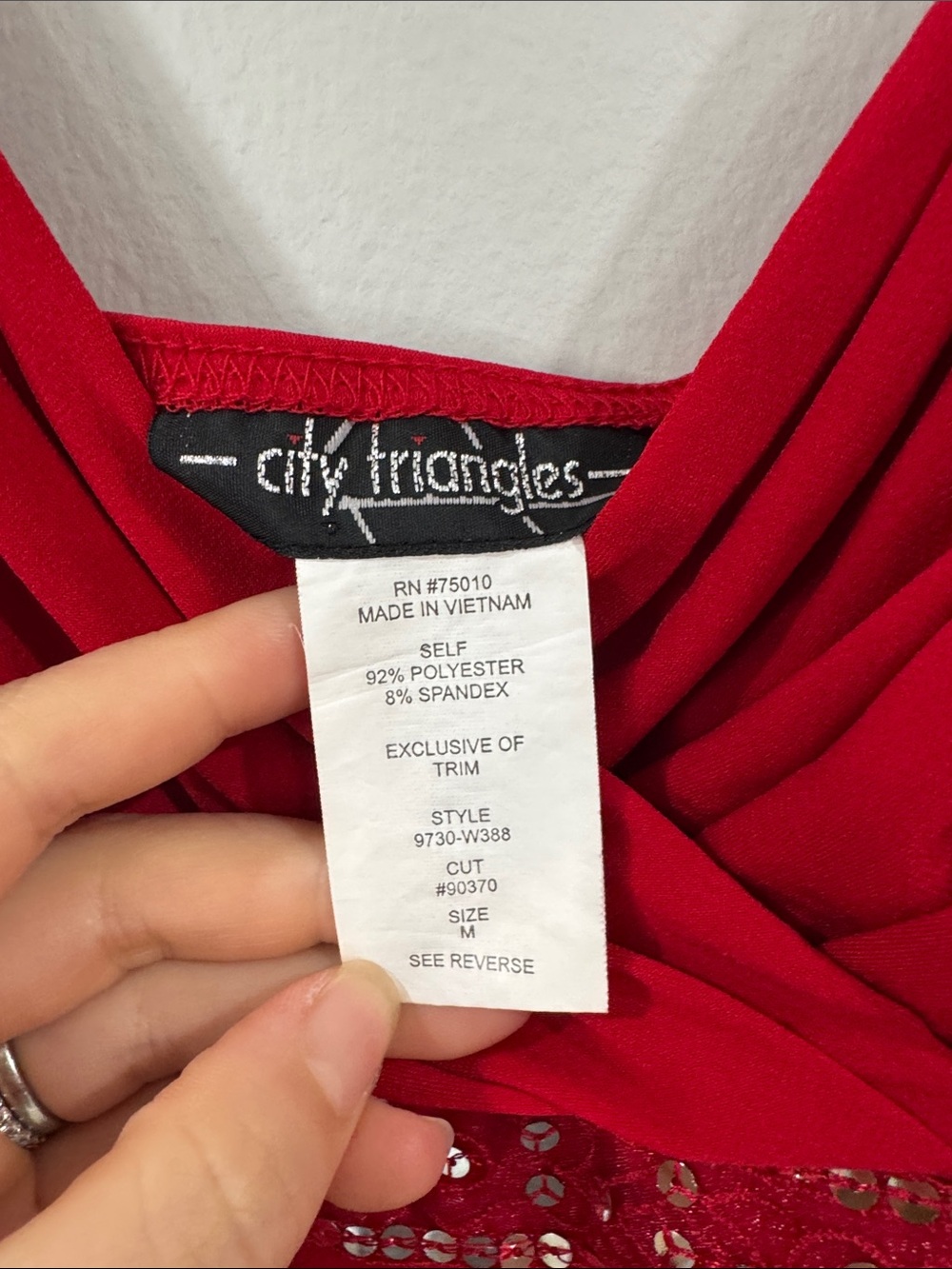 Y2K vintage City Triangles Red Spaghetti-Strap Dress with Sequin Band fairy - Picture 4 of 4